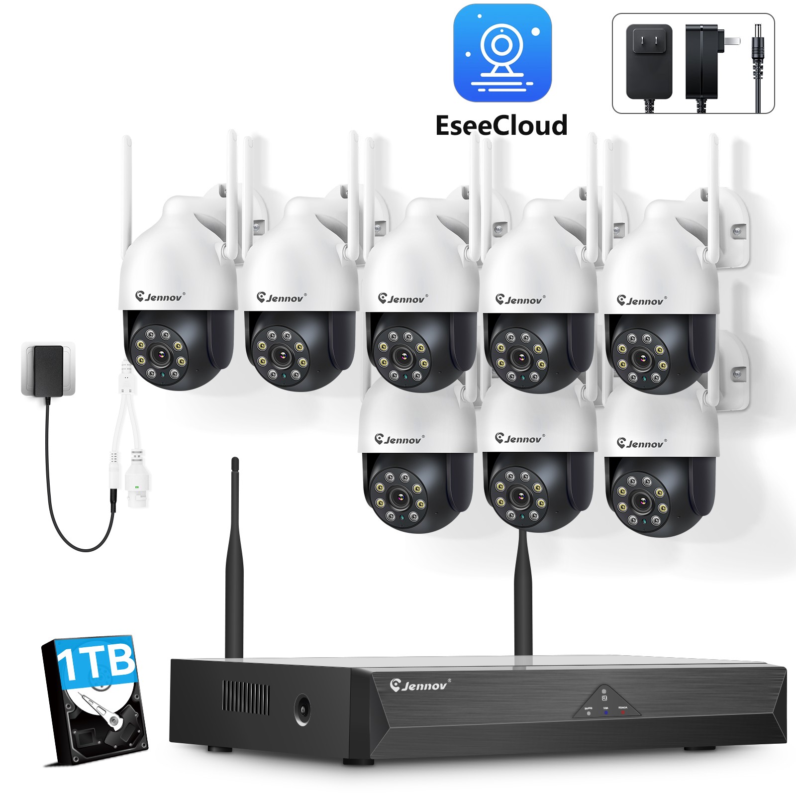 JENNOV 10CH NVR 5MP Outdoor Wireless Security Camera System WIFI CCTV NVR Ki