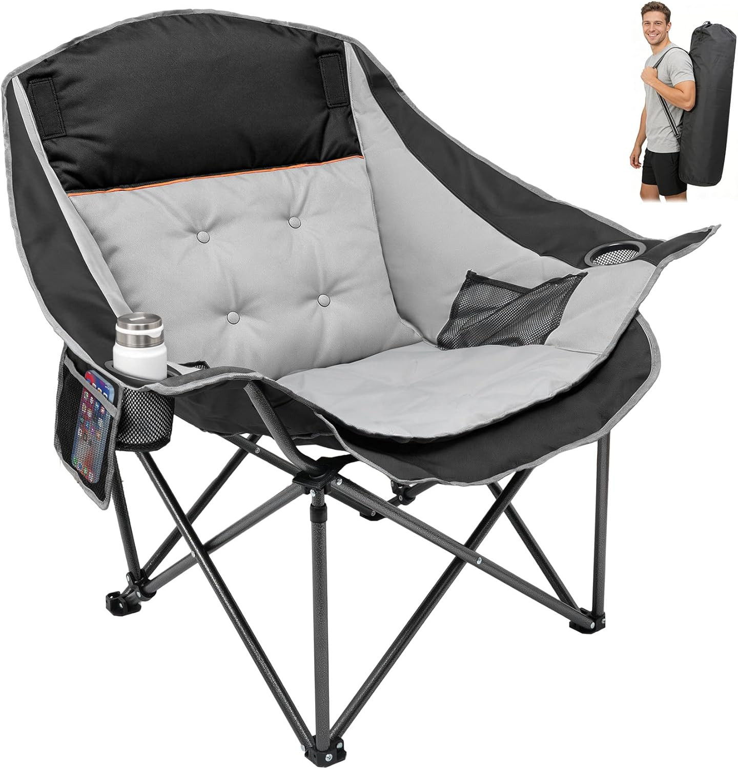 Oversized Camping Chairs for Adults - Heavy Duty Padded Camping Chair Folding La