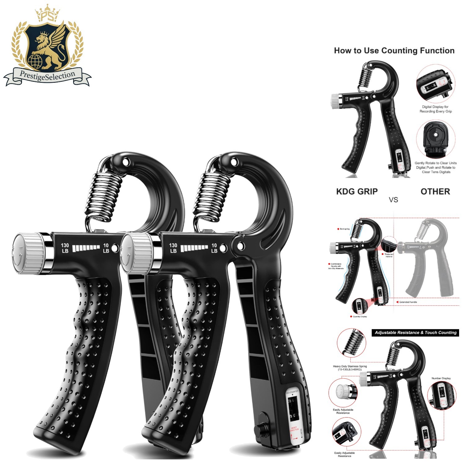Ergonomic Hand Grip Strengthening Trainer – 10-130 lbs Adjustable Resistance Duo