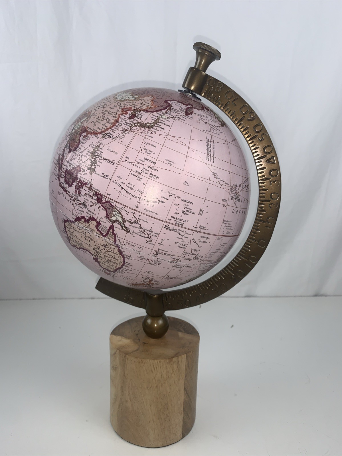Pink World Globe On Wood Base 16” Tall. M
