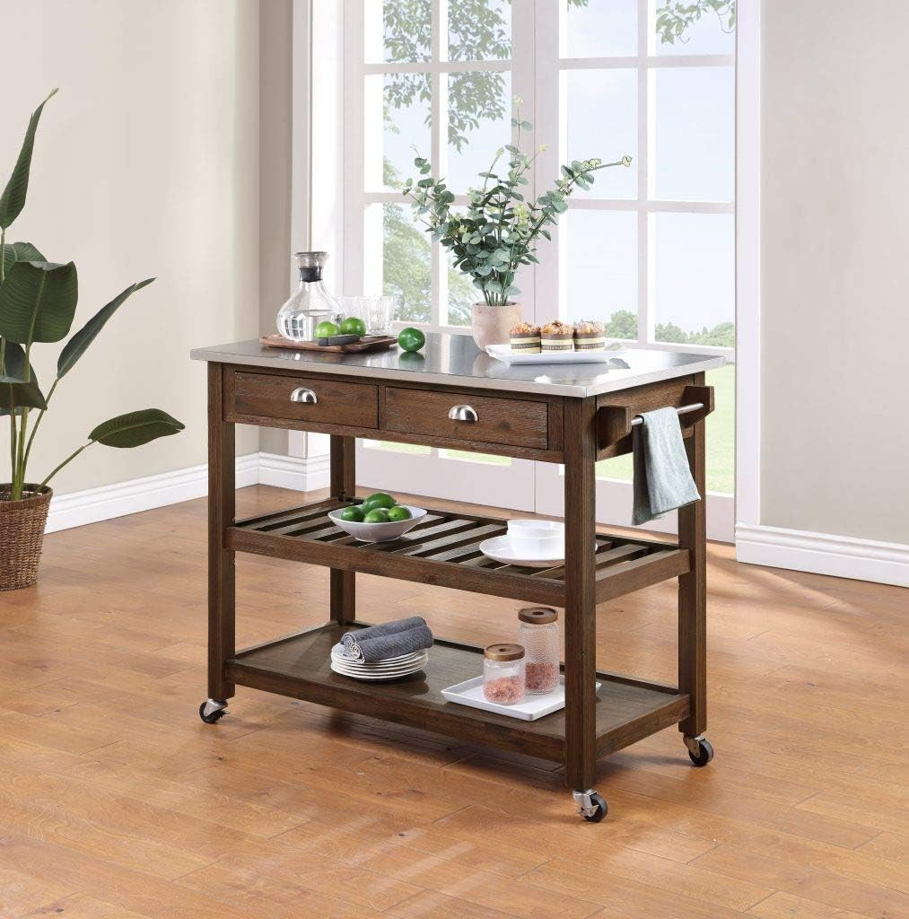 Sonoma Kitchen Cart with Stainless Steel Top - Chestnut Finish