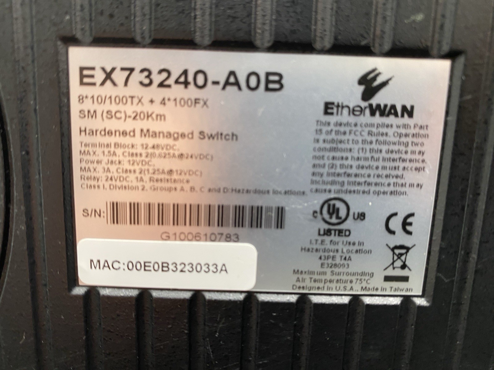 ETHERWAN EX73240-A0B HANDENED MANAGED SWITCH