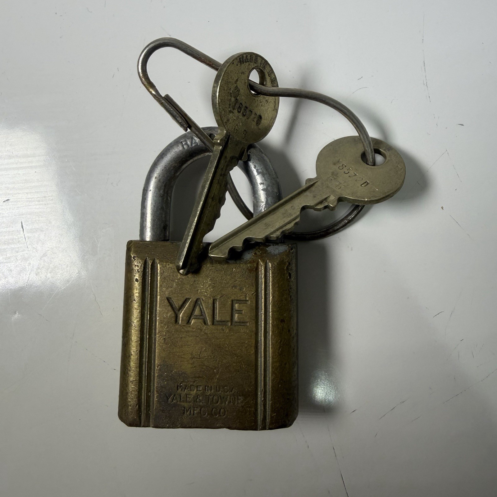 Vintage Yale & Towne Co. Brass Lock Padlock With Keys