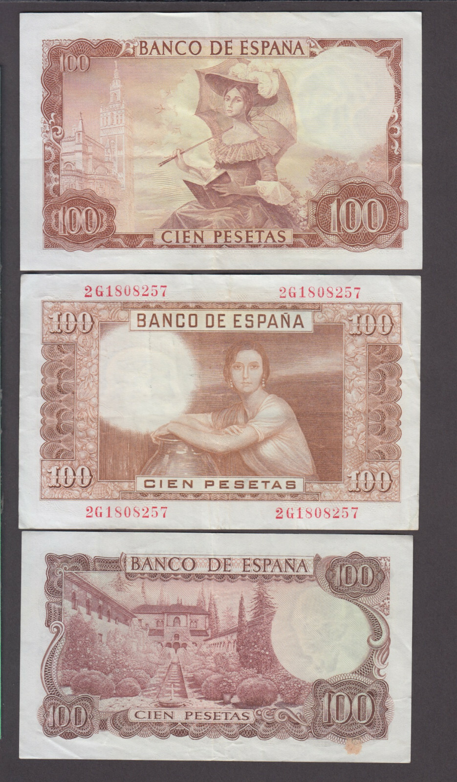 Spain 3 different 100 Pesetas notes 1953-1970, Nice CRC, We Combine