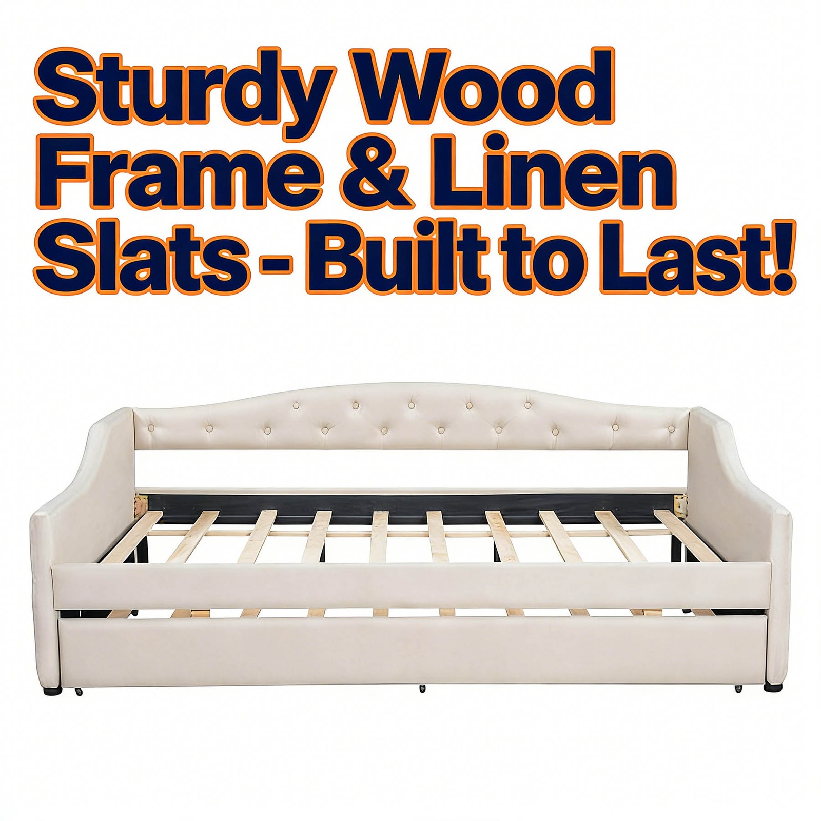 Upholstered Bed with LED Strip Lighting and Casters, Featuring Foam Padding