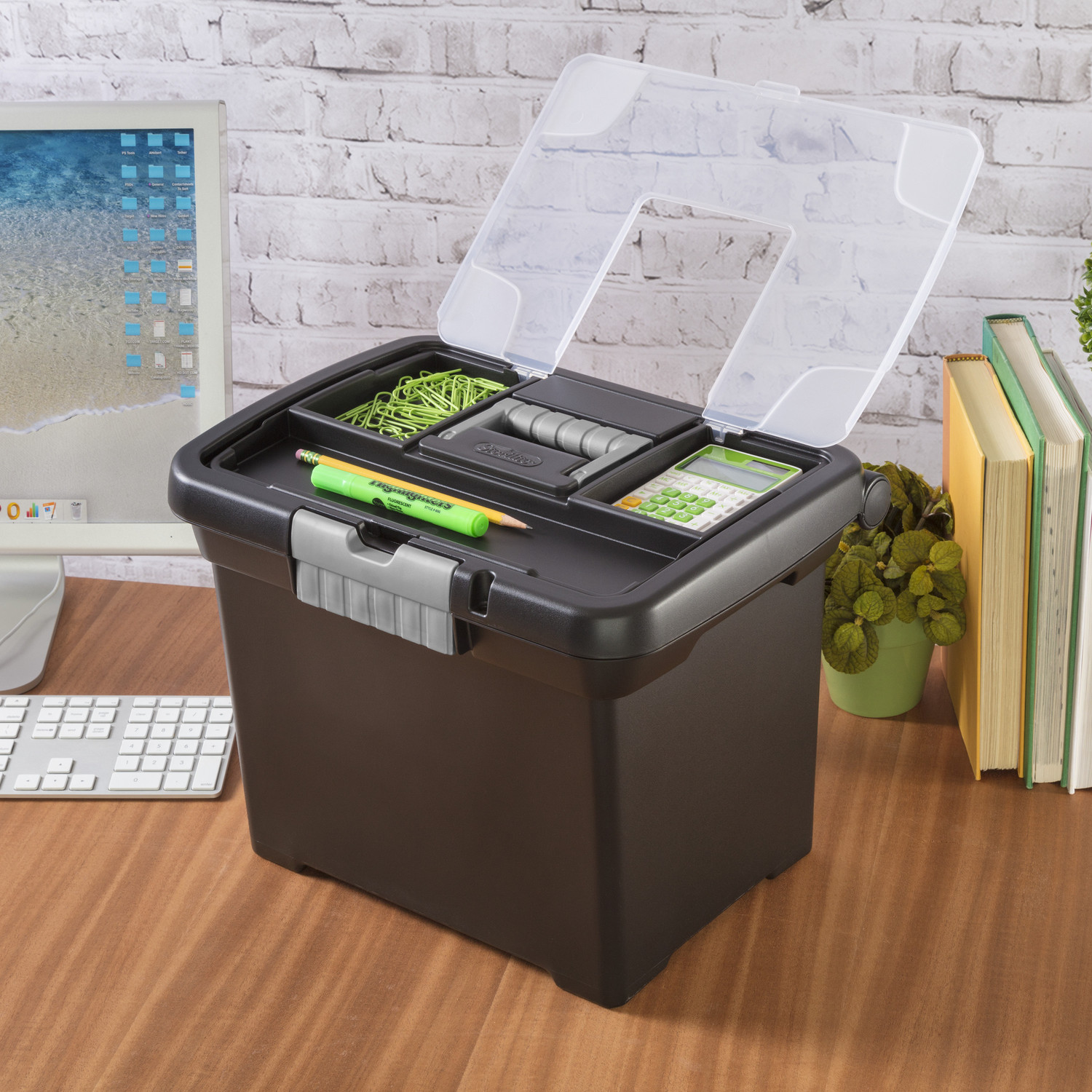 File Box organizer Plastic Storage Bin Portable Home Office Mobile letter-size