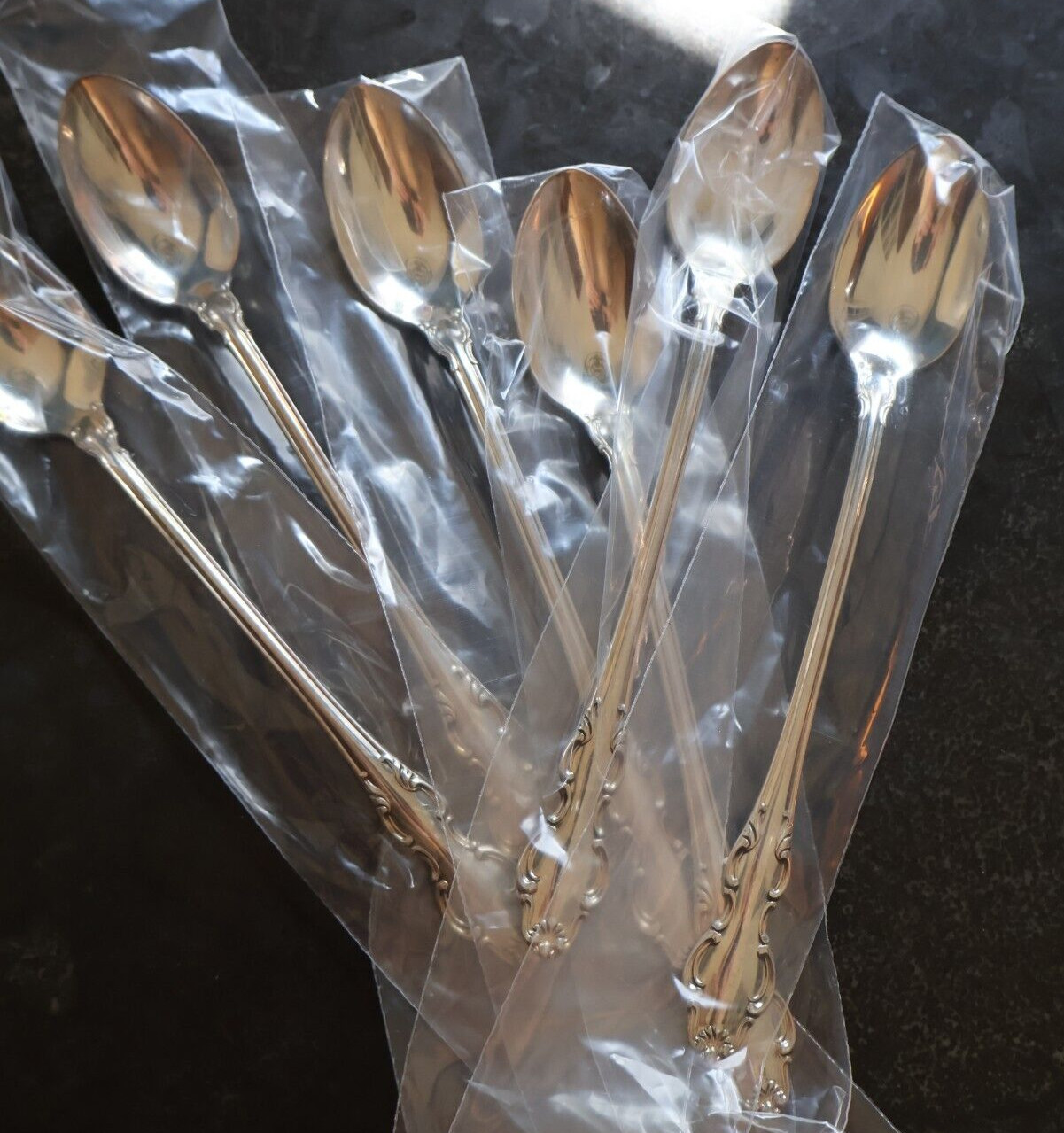 NEW SET 6 Reed & Barton English Crown Flatware ICE TEA SPOONS 7 1/2" SILVERPLATE
