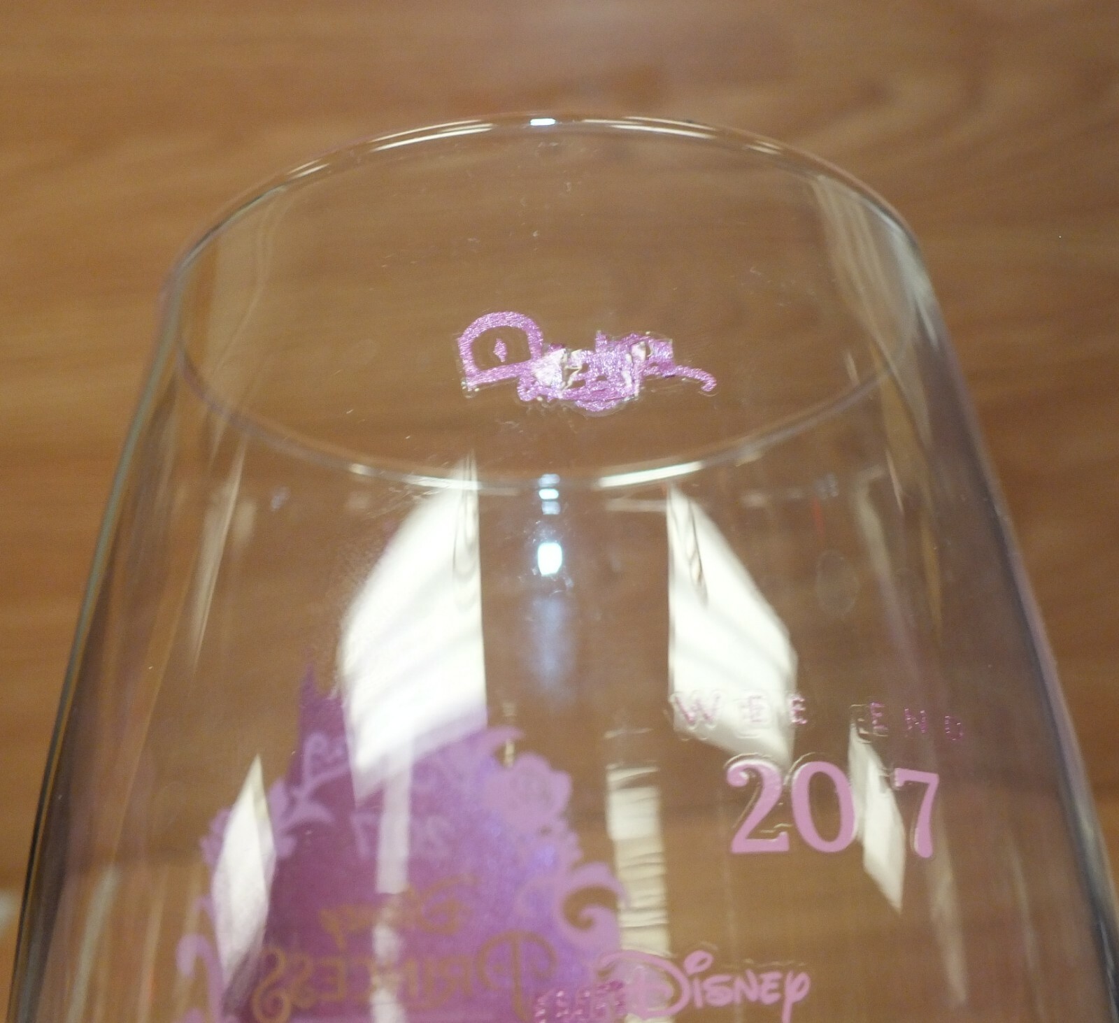 2017 Run Disney Princess 1/2 Marathon Weekend Pink / Clear Single Wine Glass