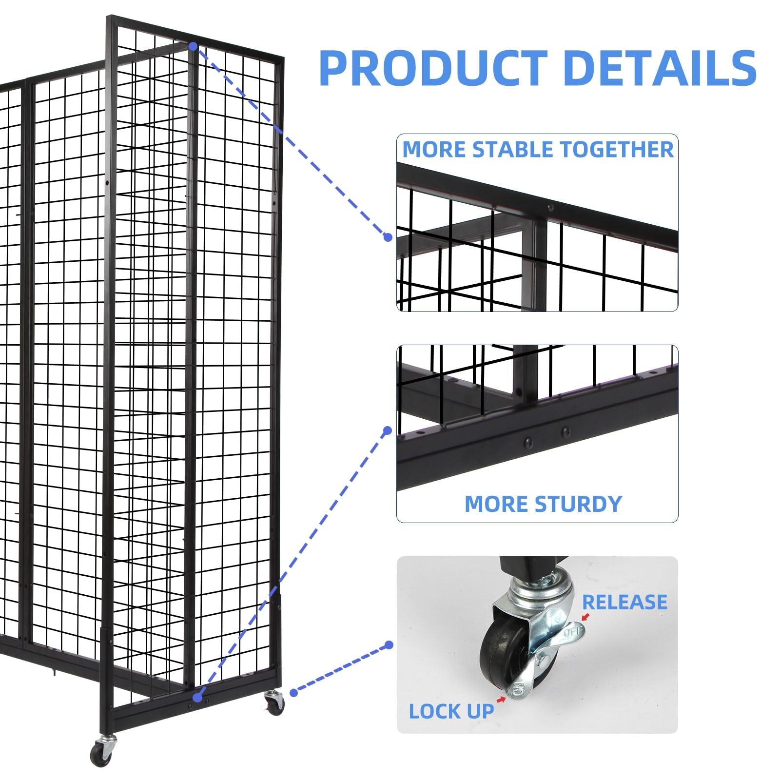 NectaCol Grid Gondola Unit, 4pcs 2'x 5' Grid wall Panels with Sturdy Frames, ...