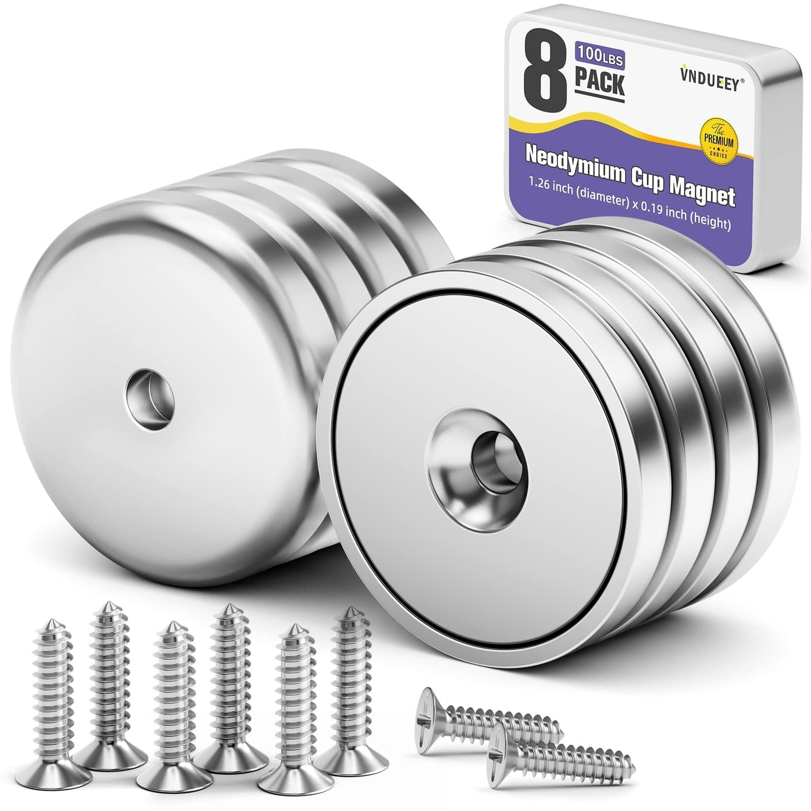 VNDUEEY 8 Pack Neodymium Magnet Cup, 100 LBS Rare Earth Magnets