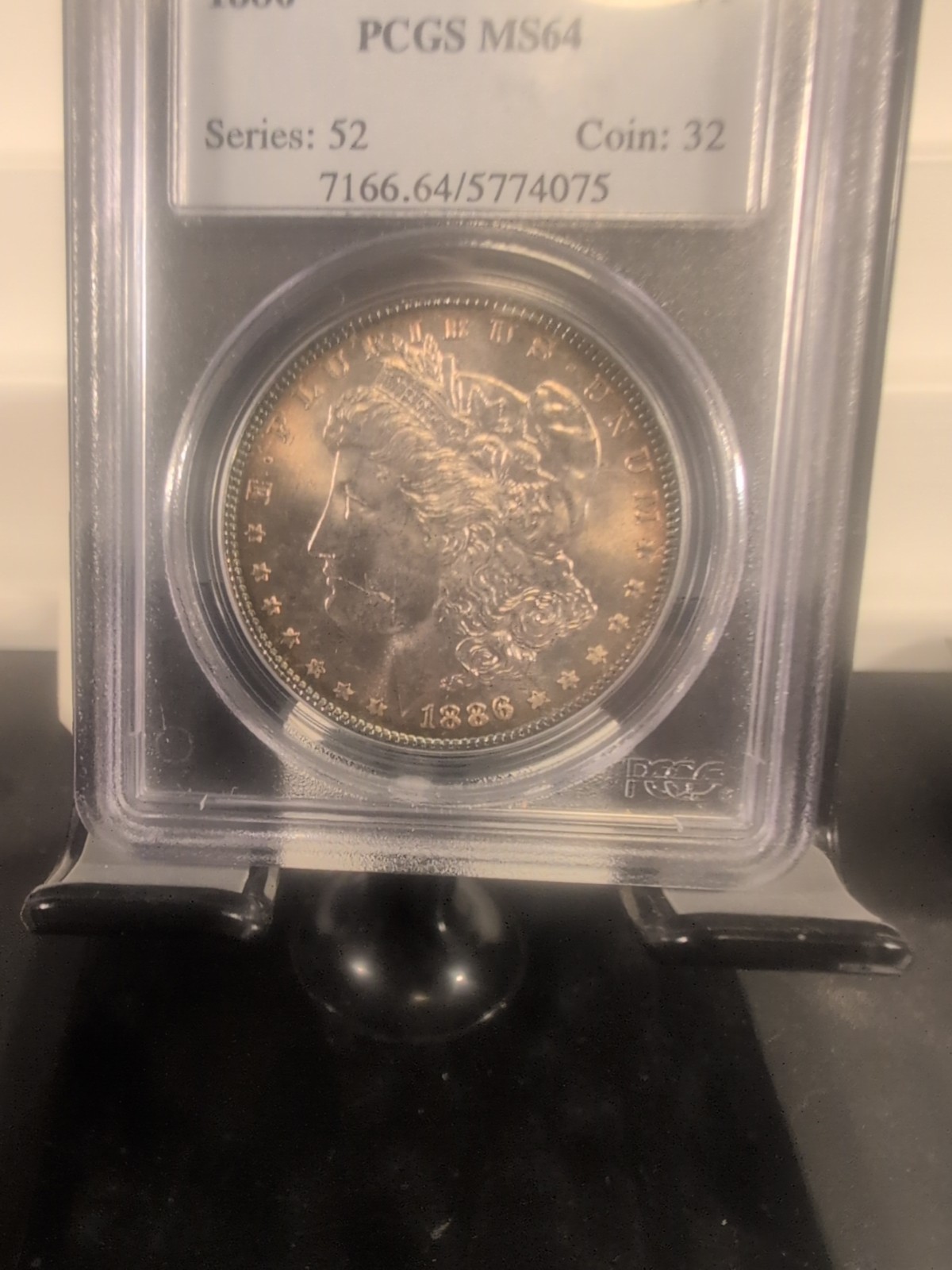 1886 Morgan Silver Dollar Philadelphia Mint, PCGS MS 64 With Toning