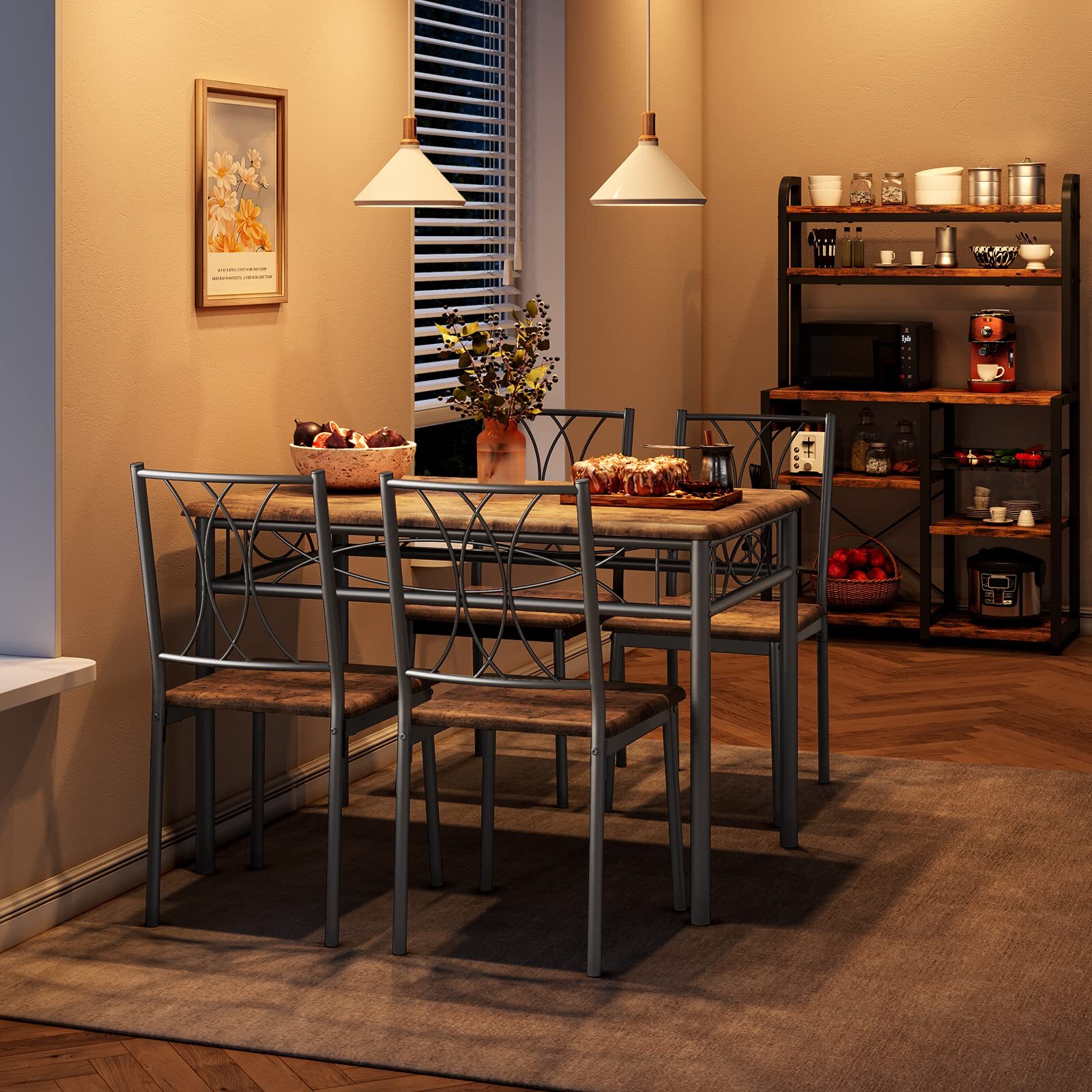 Dining Sets Dining Room Table Set with 4 Upholstered Chairs Kitchen Table Set