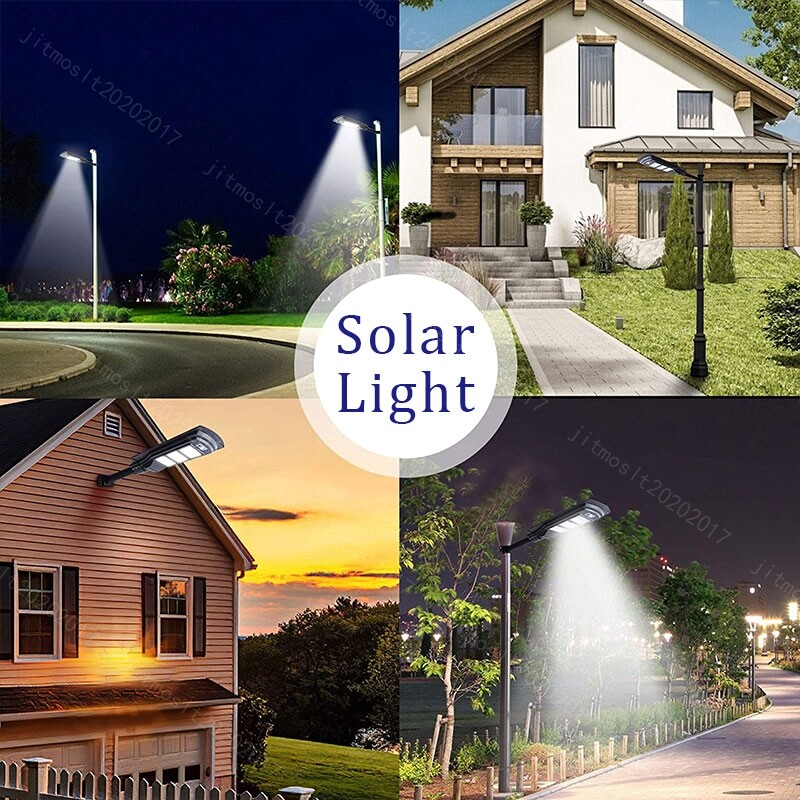 LED Solar Street Lights Waterproof Sensor Outdoor IP66 Remote+Pole Commercial