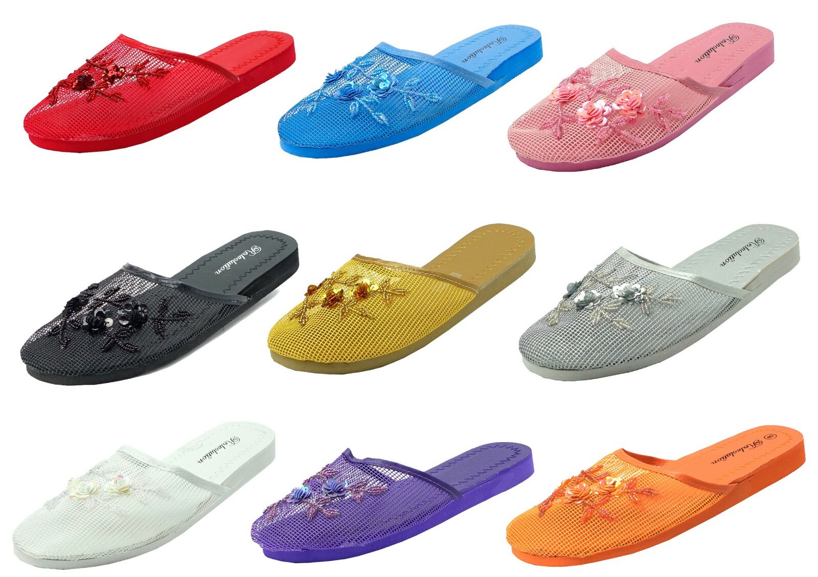 Women's Chinese Mesh Floral Beaded Sequined Slipper Multi-color Size ---1313 网拖