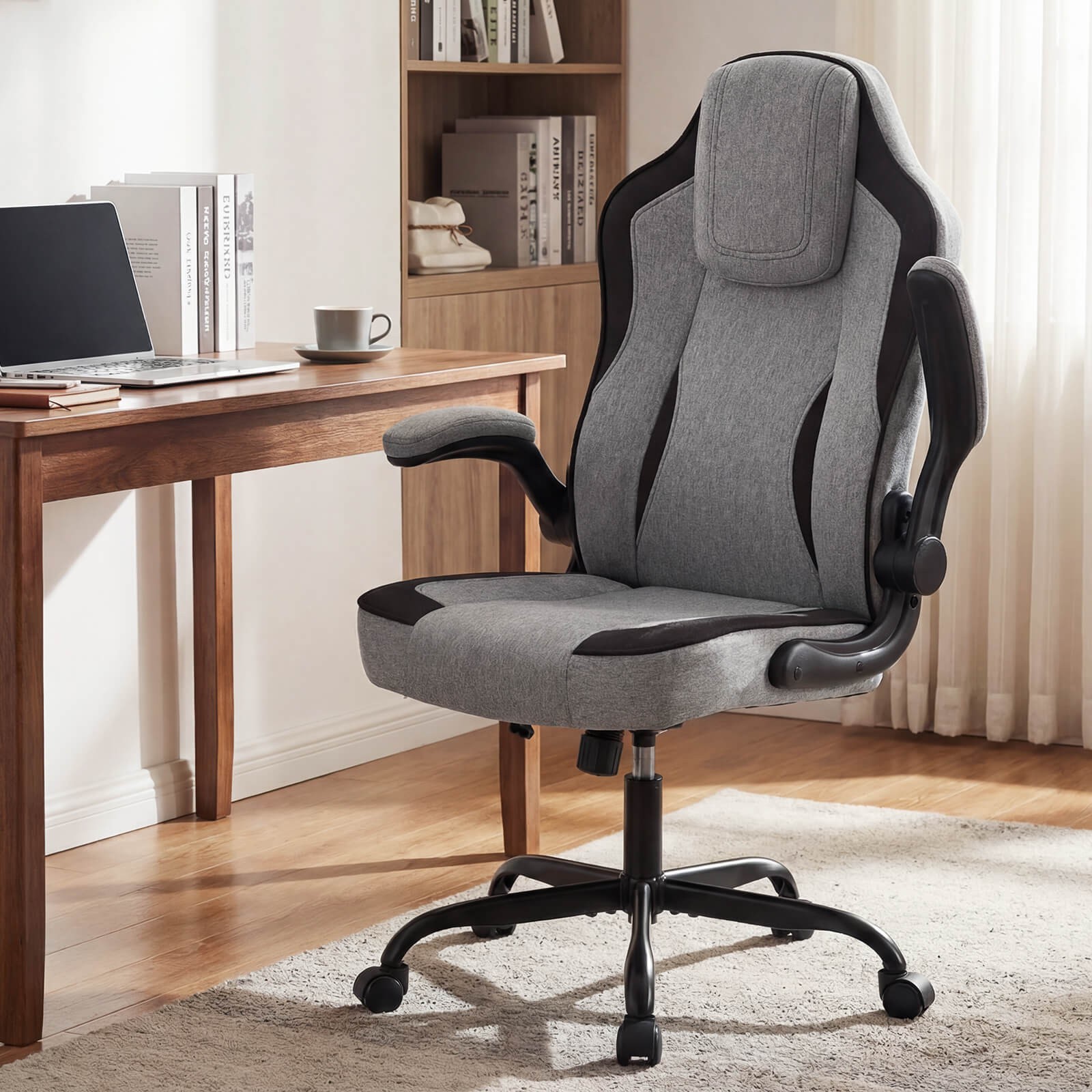 Office Chair w/90° Flip-up Armrests, Adjustable Height & Rocking Function,Wheels