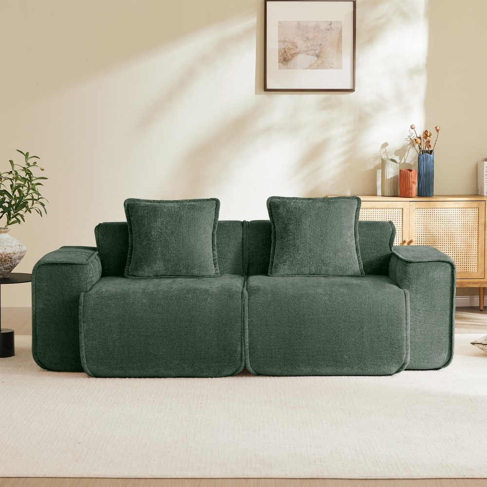 Harrison Velvet Green Sofa Compressed Couch w/ Modular Design - 39.37"L