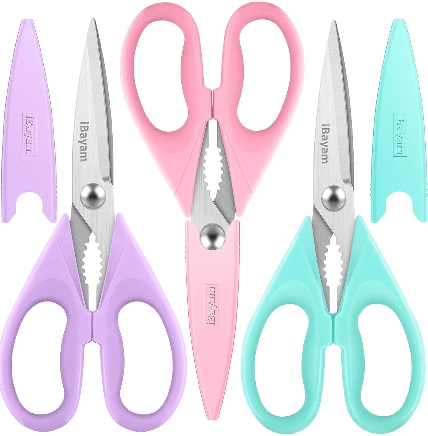 iBayam 8.7" Cute Kitchen Scissors All Purpose, Pastel Pink Purple Blue