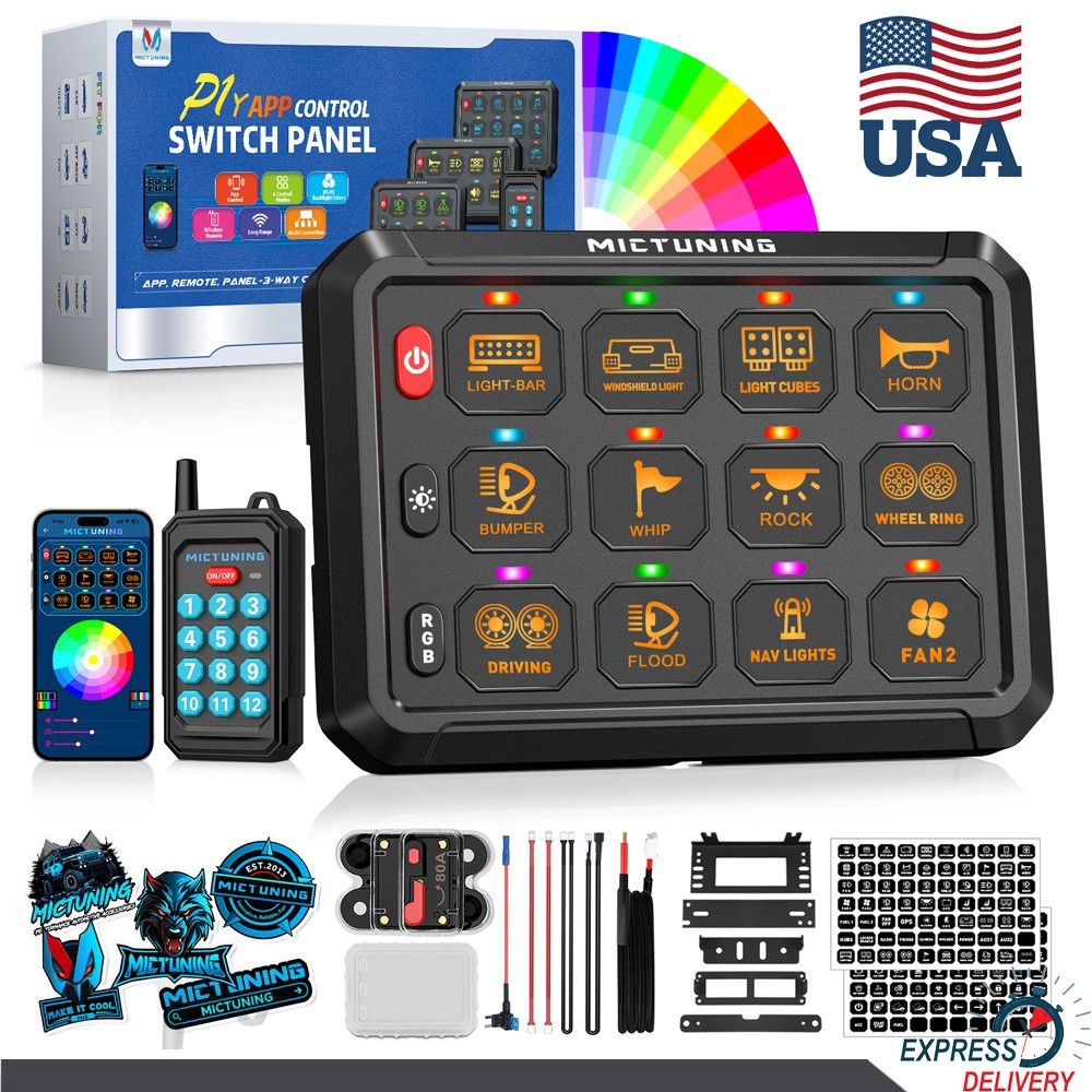 MICTUNING 12 Gang Wireless Switch Panel w/ Smart APP |Remote Control for Vehicle