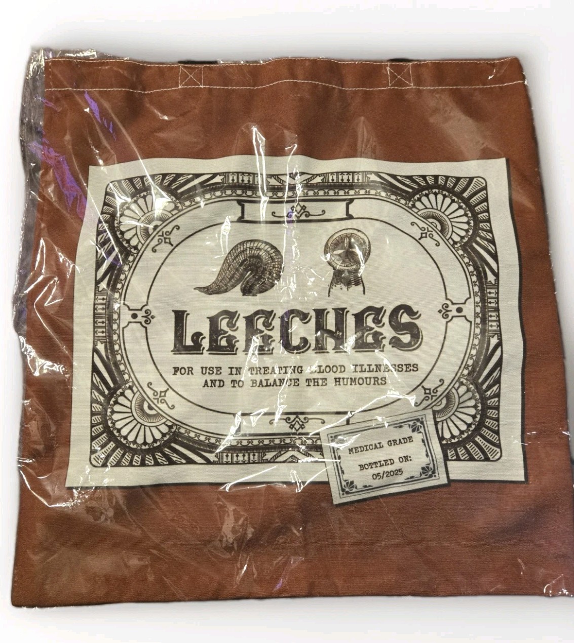 Loot Fright Leeches Tote Bag Medicine Themed Bag Burnt Orange 16” Halloween