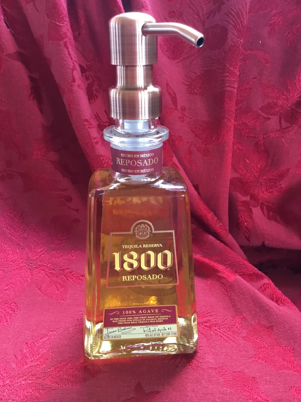 NEW FLAWLESS Stunning 1800 REPOSADO UpCycled LOTION SOAP OIL LIQUOR DISPENSER