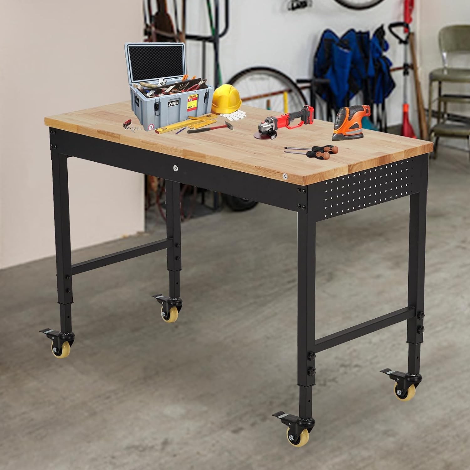 72"x25" Heavy-Duty Garage Workbench with Power Outlet, Adjustable Height, 2000LB