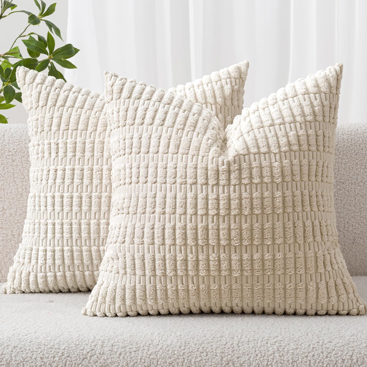 MIULEE Corduroy Decorative Throw Pillow 18" x (Pack of 2), Cream White