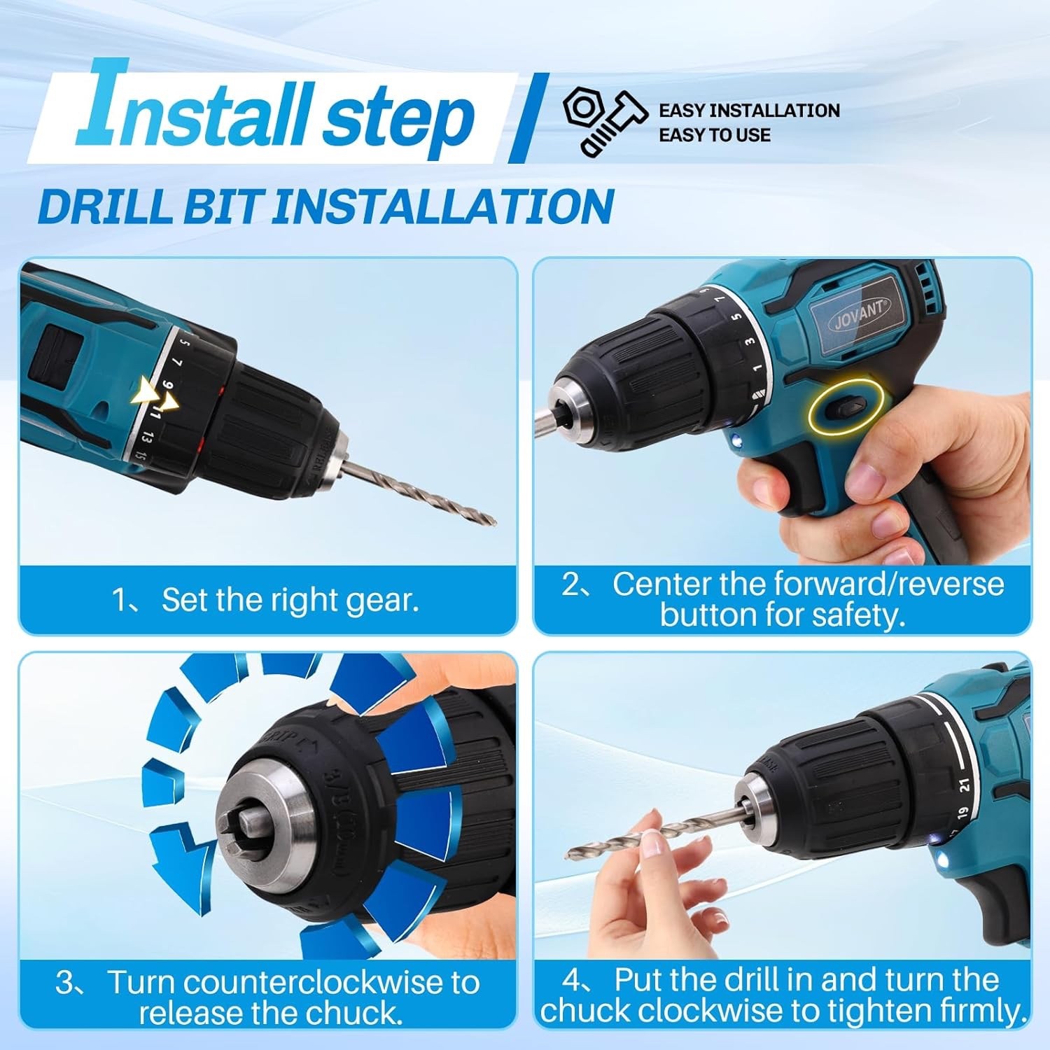 Jovant Cordless Drill, 3/8 Inch Keyless Chuck Power Driver Kit NO BATTERY