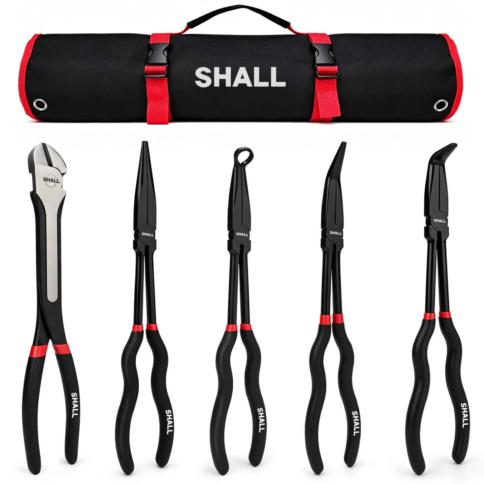 SHALL 5Pcs Bent Nose Pliers ,11" Long Reach Straight,45° ,90° Bent Nose Plier ..