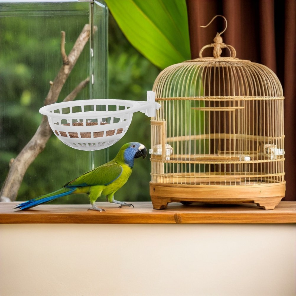 2Pcs Durable Plastic Bird Nesting Bowls White Parrot Hatching and Breeding Nests