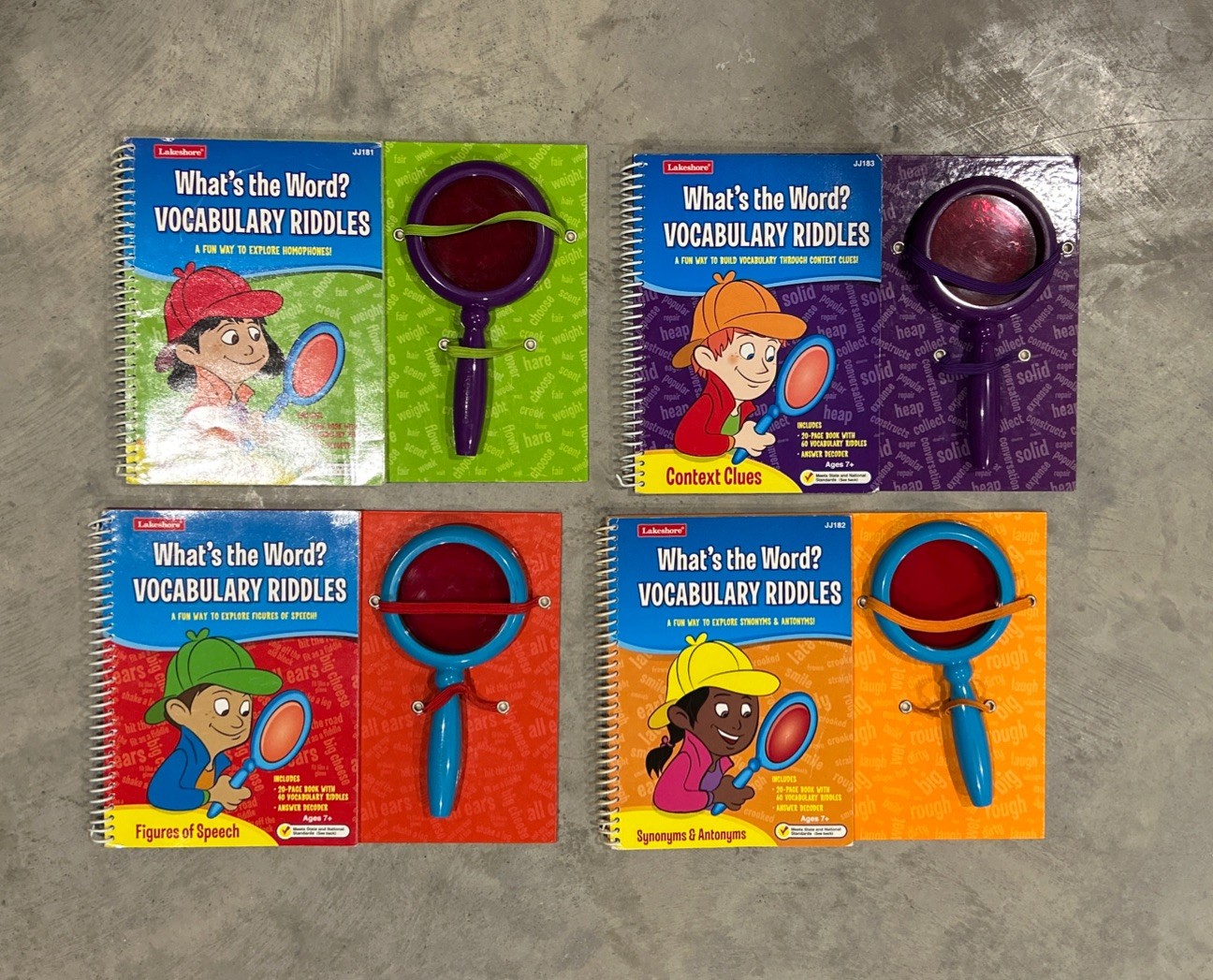 Lakeshore What’s The Word? Vocabulary Riddles; 4 books; Synonyms, Antonyms, etc.