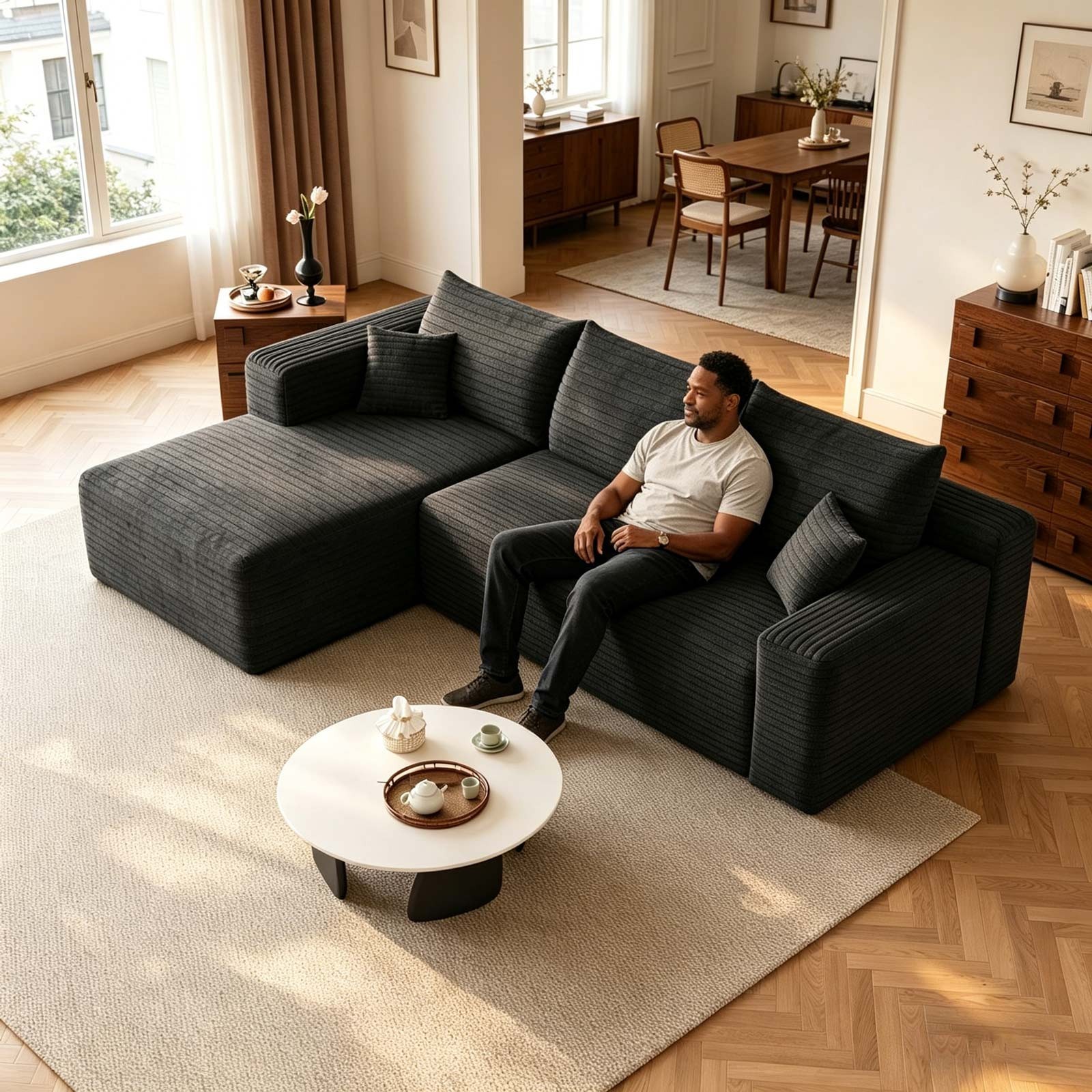 95" L Shape Couch Comfy Sectional Boneless Sofa with Left Chaise for Living Room