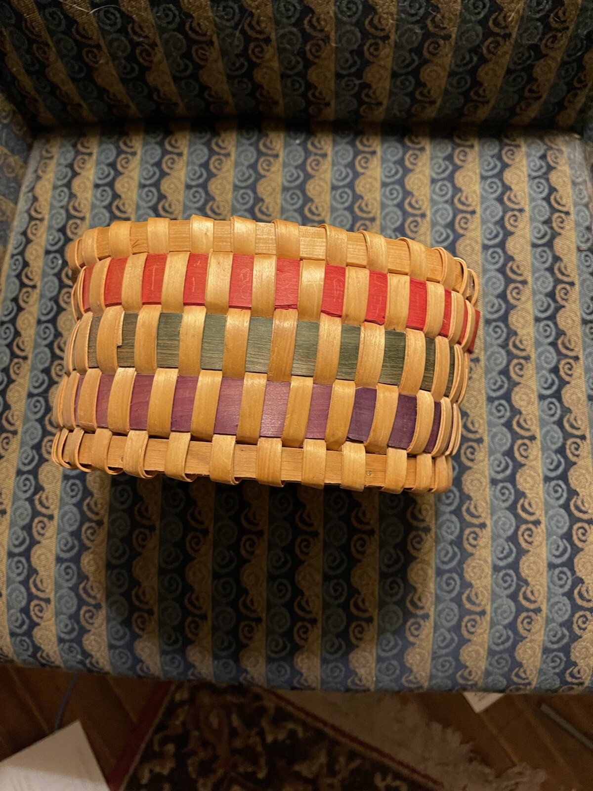 Woven Basket 9” 7” by 5”  Natural and wood￼ Shipping included