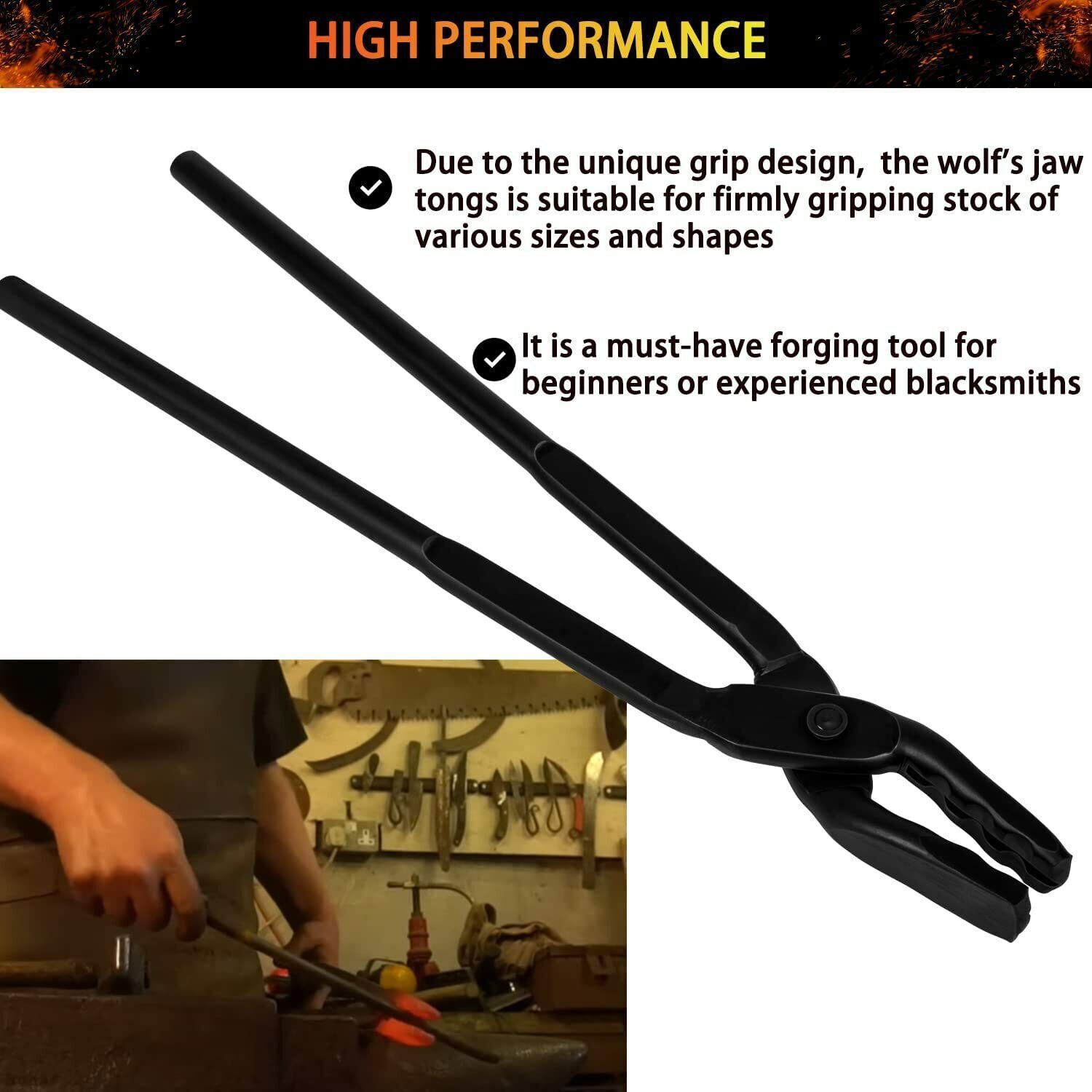 Beginner Blacksmith Wolf Jaw Tongs Bladesmith Knife Making Forge Tongs 15 in