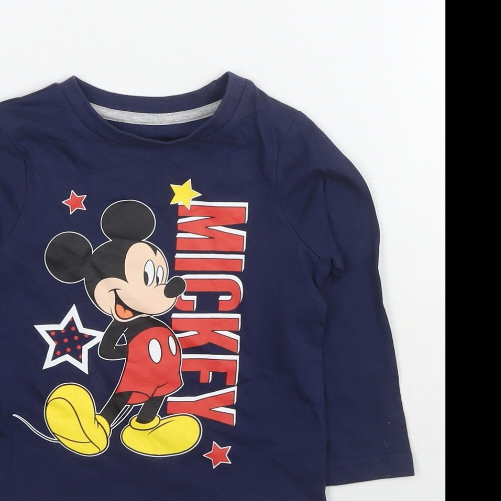 Disney Boys Blue Cotton Basic T-Shirt Size 18-24 Months Round Neck Pullover - Mi