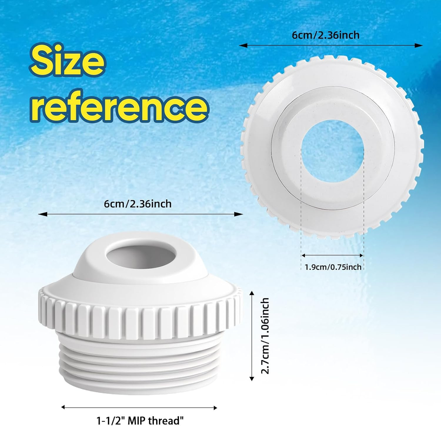 2-Pack 3/4" Pool Return Jet Nozzles, Compatible 1-1/2" MIP | Adjustable Eyeball