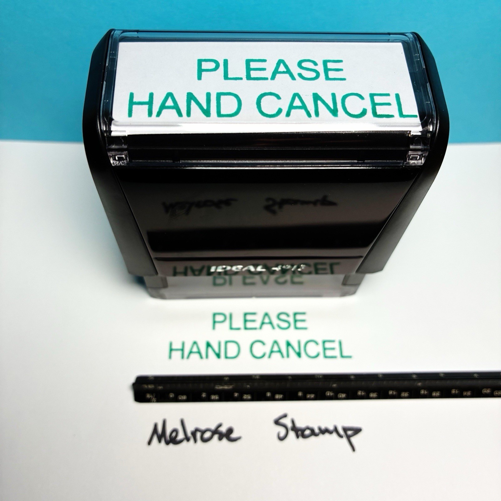 Please Hand Cancel Rubber Stamp Green Ink Self Inking Ideal 4913