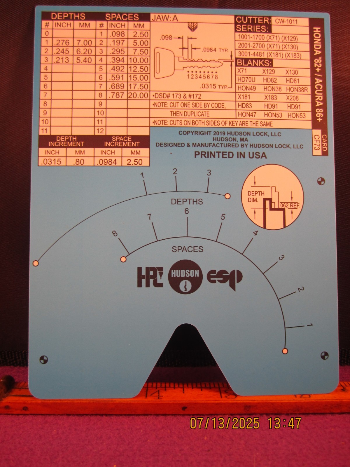HPC 1200 BLITZ KEY CODE CARD CF 73  ( HONDA 82 + ACURA 86 + ) BRAND NEW