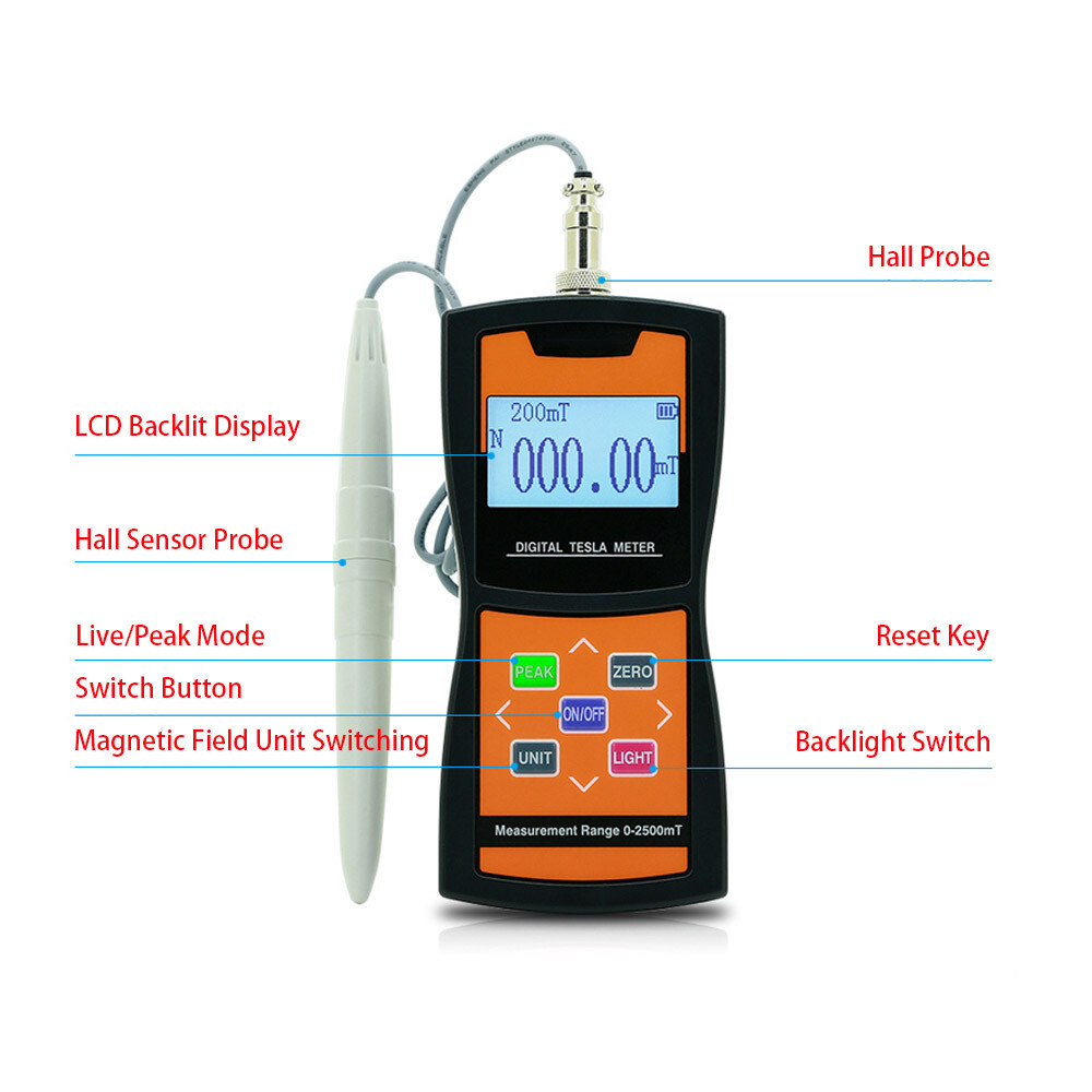Precision Digital Tesla Meter Gaussmeter Fluxmeter Surface Magnetic Field Tester