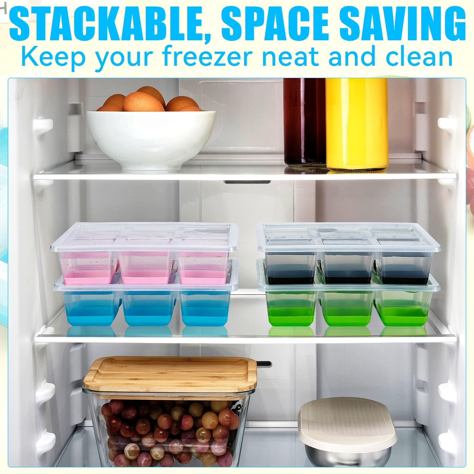 Silicone Ice Trays with Lids for Freezer, 2 Pack