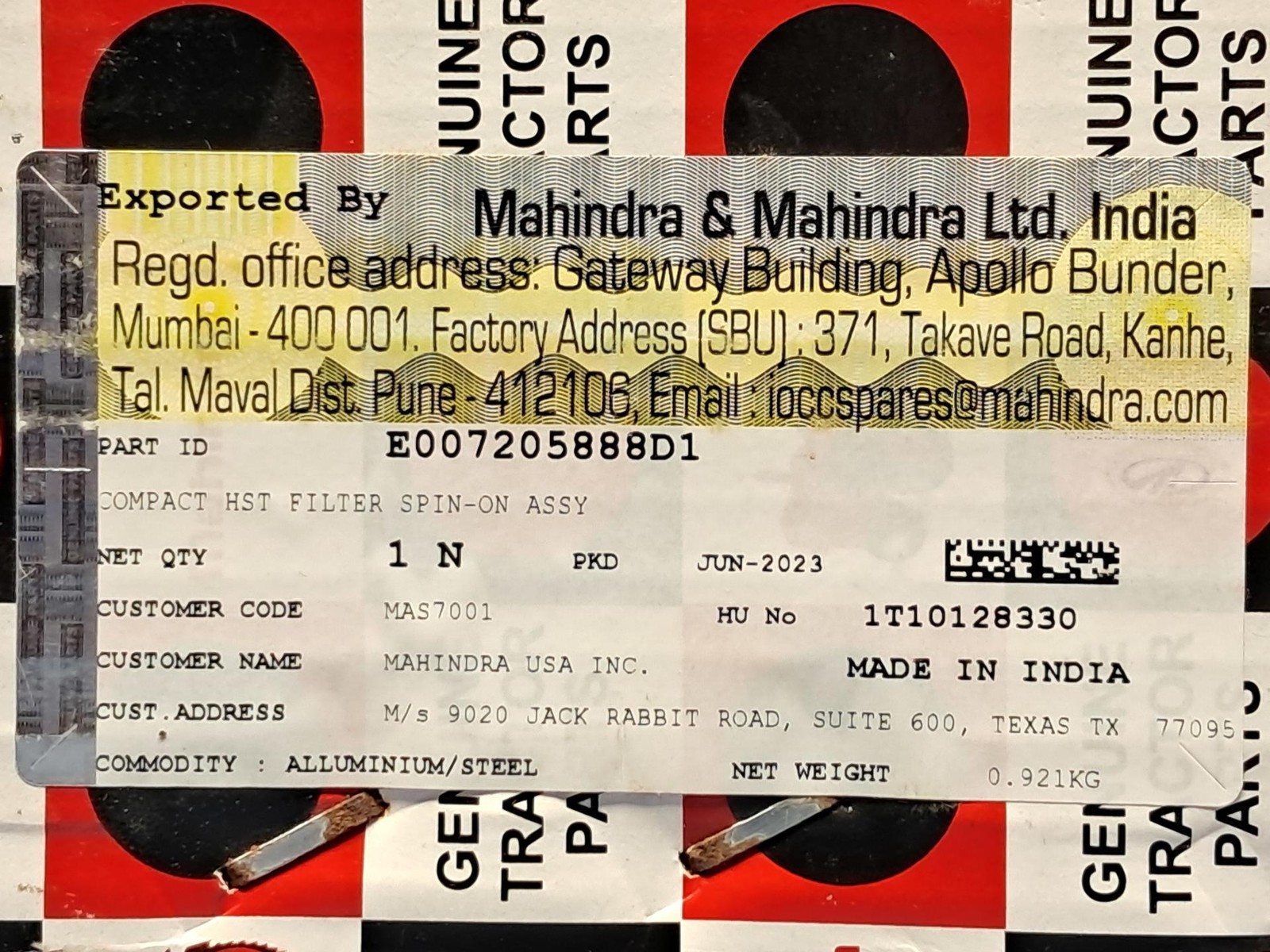 Mahindra E007205888D1 Hydrostatic Transmission Filter For Mahindra Tractor