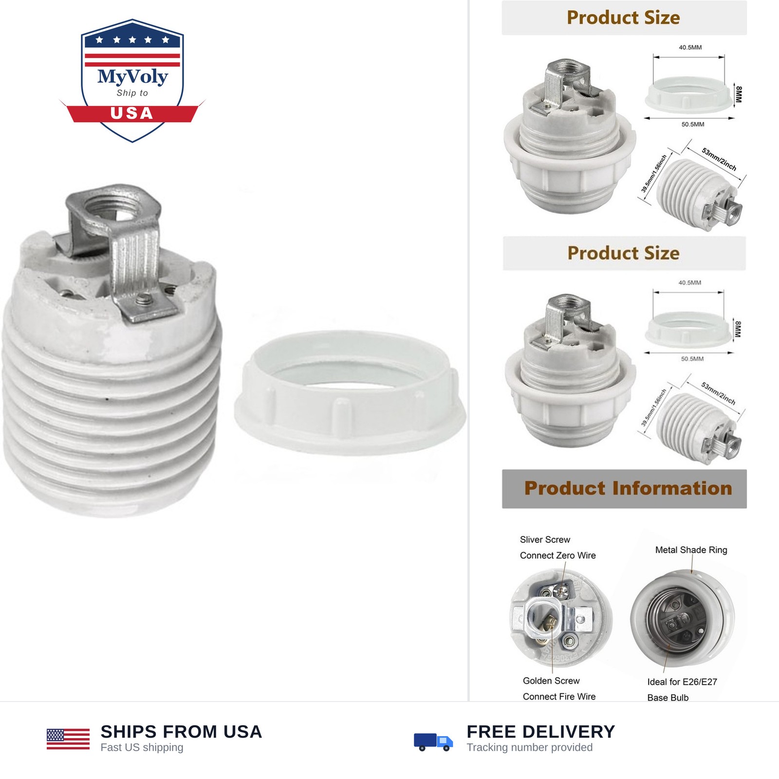 E26 Socket,Ceramic Medium Base Screw Socket E26 E27 Threaded Glazed Porcelain...