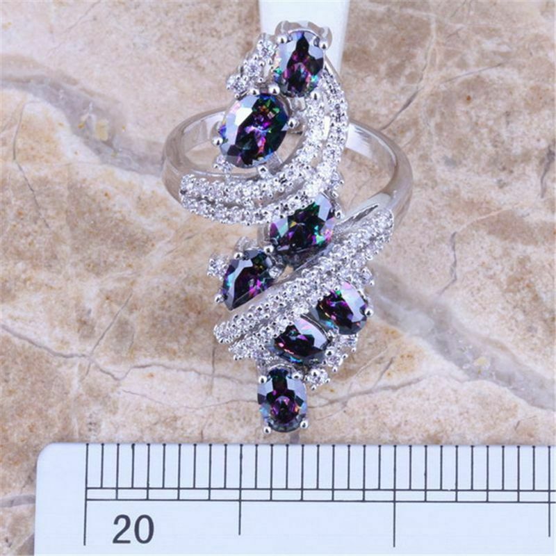 925 Sterling Silver Rainbow Mystical Fire Topaz Wedding Engagement Ring Size 9