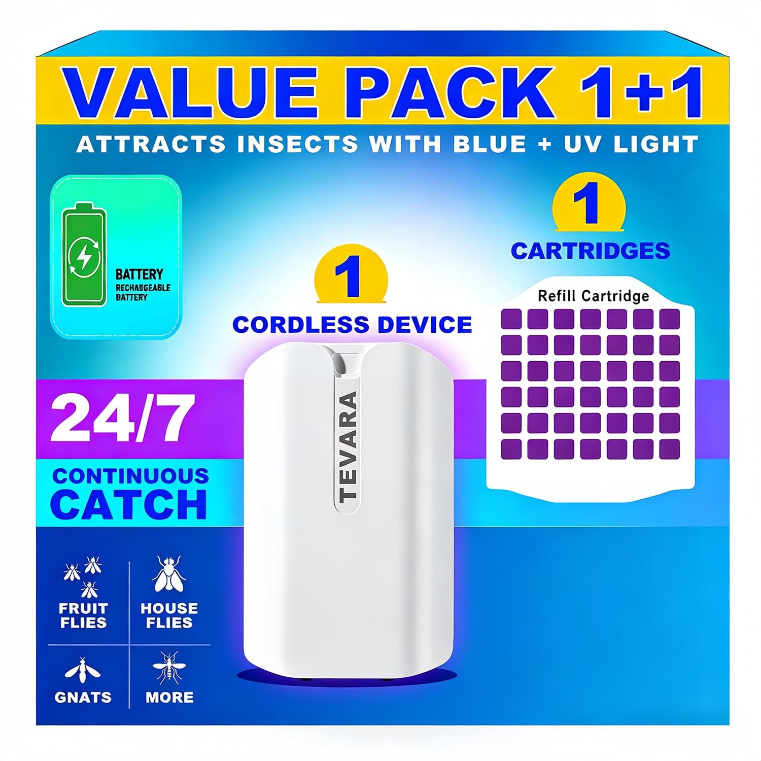 Cordless Flying Insect Trap Indoor, 4000mAh Rechargeable UV Light Bug Catcher...