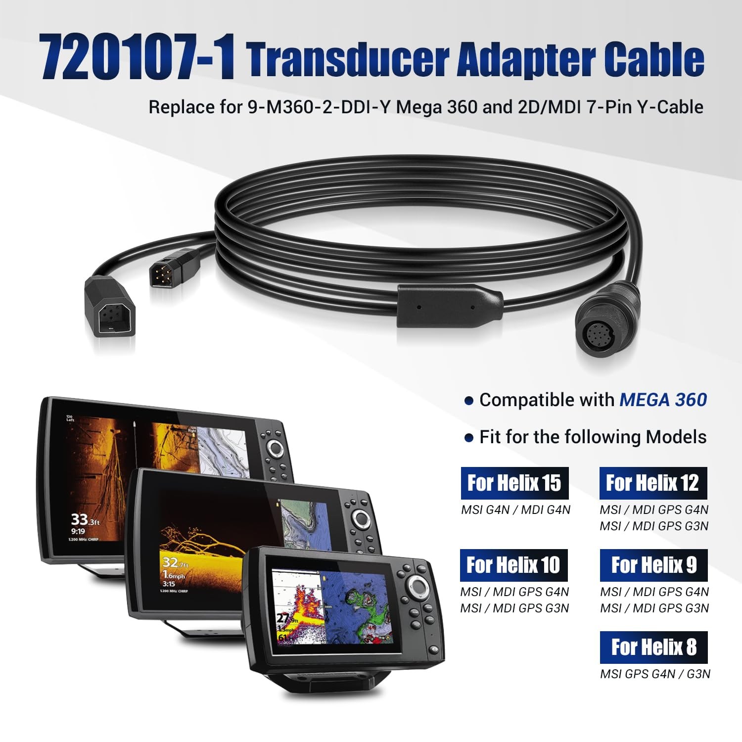 720107-1 Transducer Adapter Cable 10ft. Replace 9-M360-2-DDI-Y Mega 360 & 2D/MDI