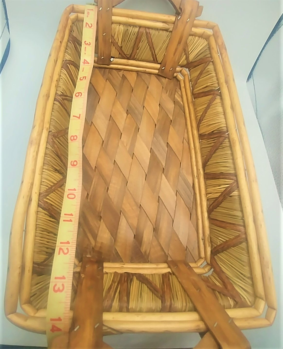 Lattice Wicker basket With Wooden Handles 24 L X 9 W X 4 H