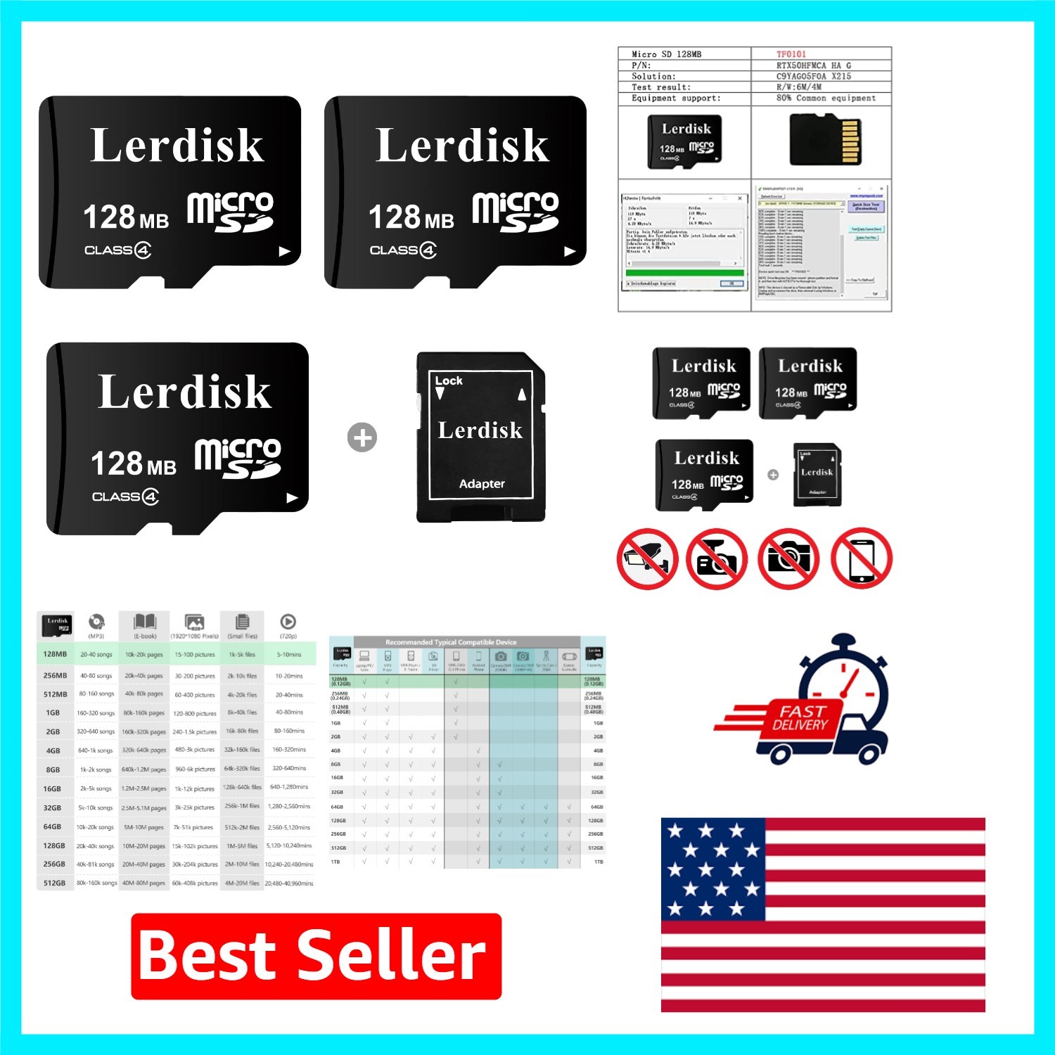Pack of 3 - 128MB Micro SD Card for MP3s and Old Phones, Durable & Reliable