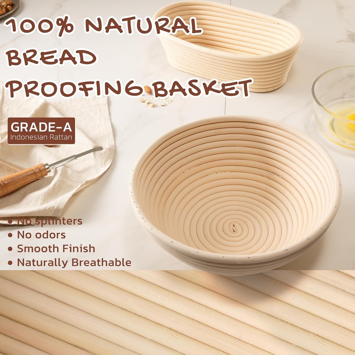 Sourdough Baking Kit with Banneton Baskets, Tools, and Stencils for Beginners