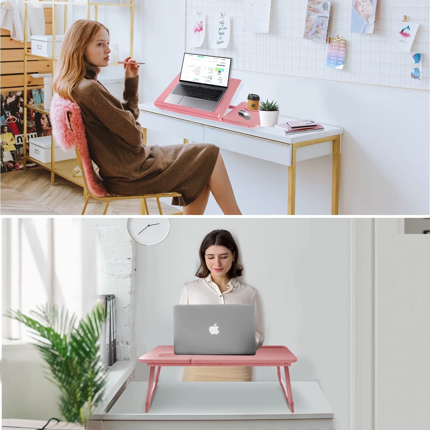 Laptop Bed Desk for Couch, 5-Angle Adjustable Table Adults Pink