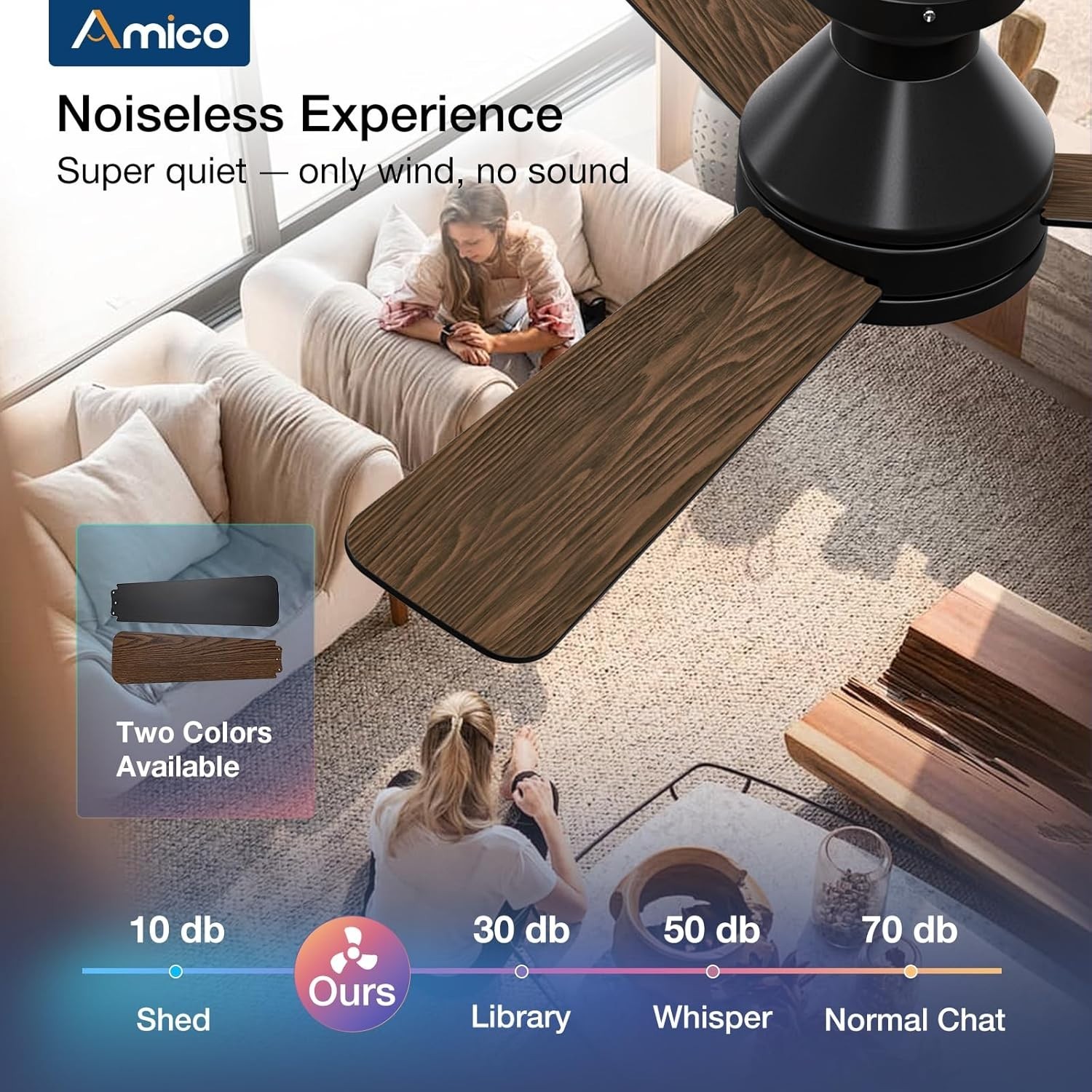 Quiet 42-Inch Reversible Ceiling Fan with LED Light & Remote - Dimmable Design