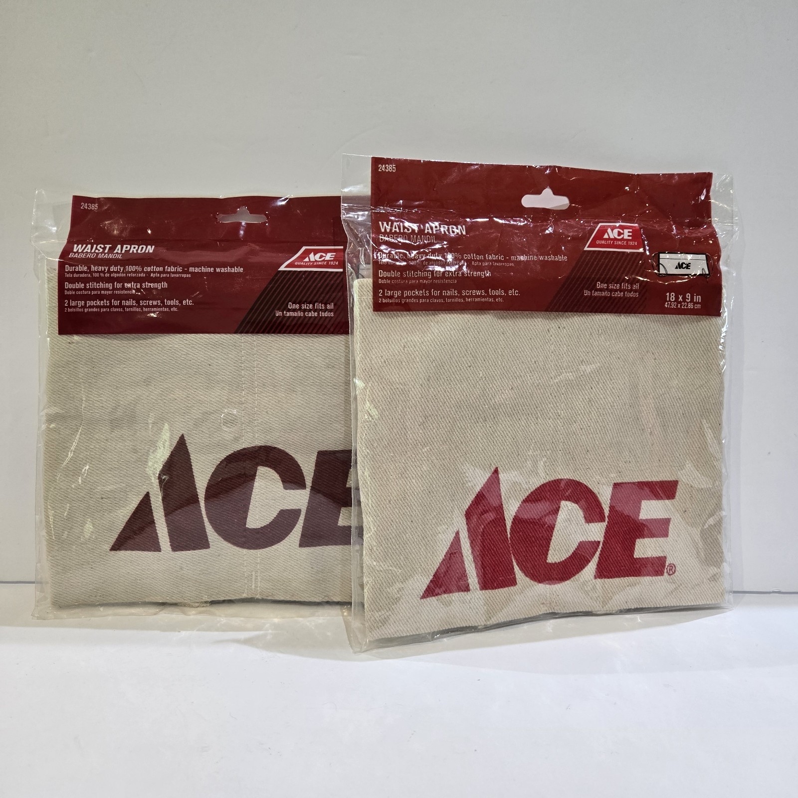 2 New Ace Hardware Waist Aprons In Package 18" x 9" One Size Fits All 24385